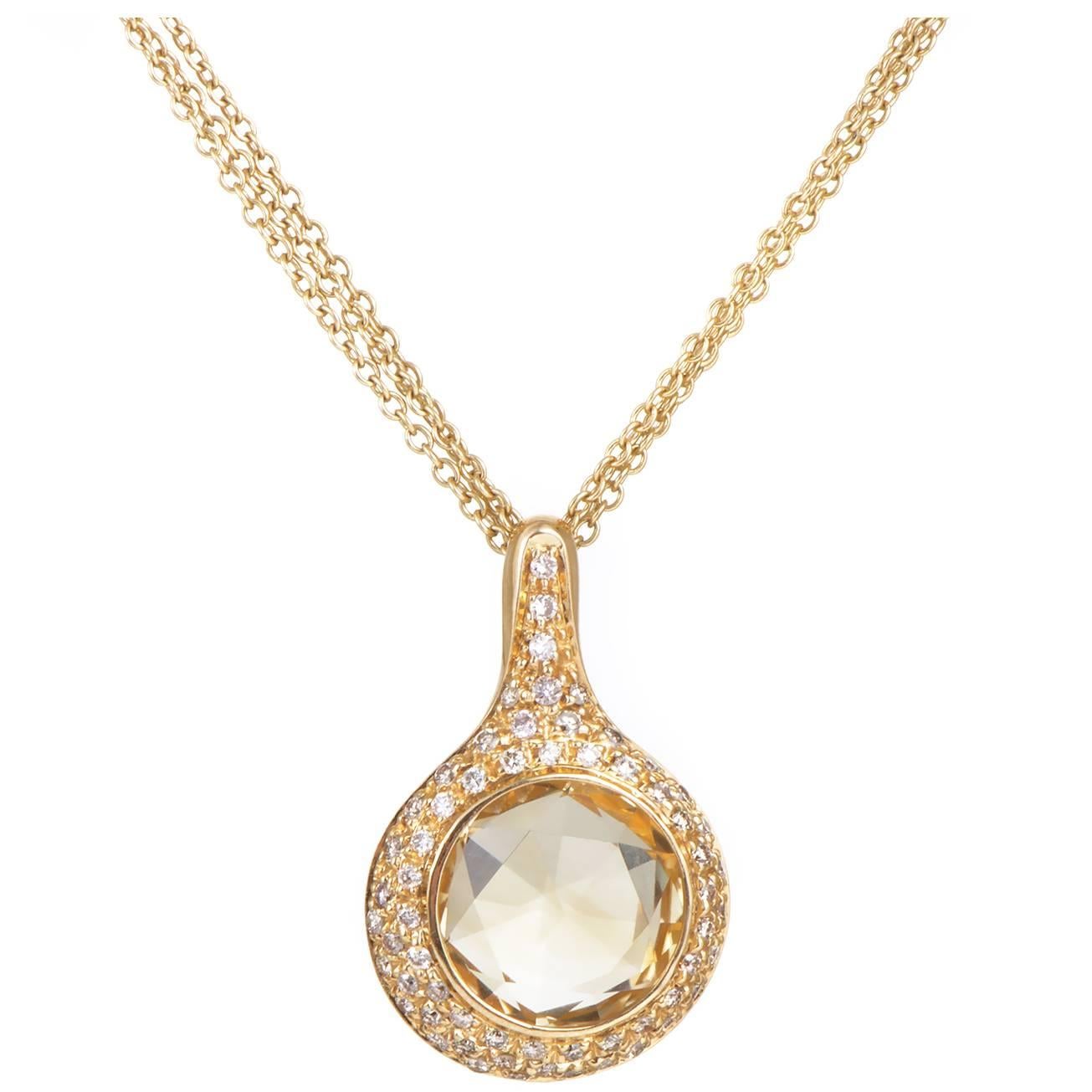 Antonini Citrine Diamond Gold Pendant Necklace