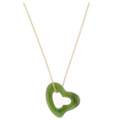 Tiffany & Co. Elsa Peretti  Large Jade Open Heart Necklace