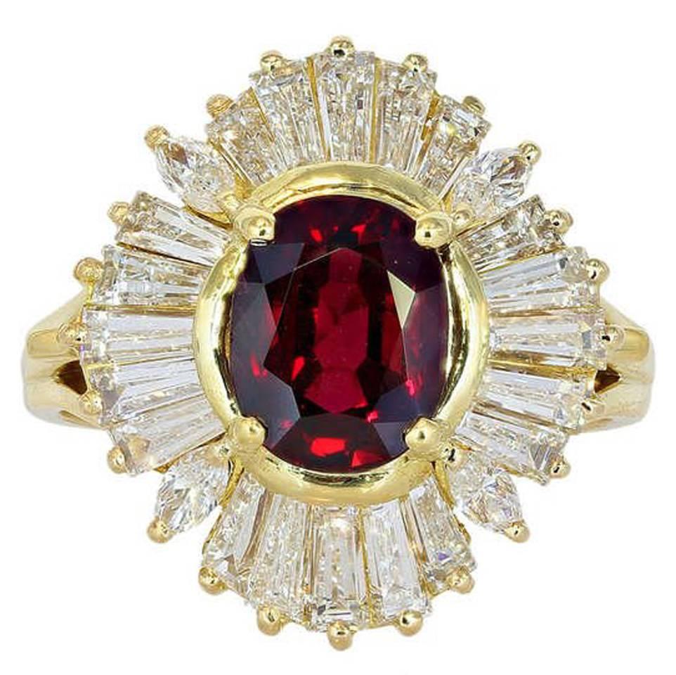 2.15 Carat Ruby Diamond gold cluster Ring