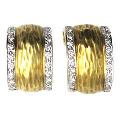 Modern Diamond Textured Gold Earrings