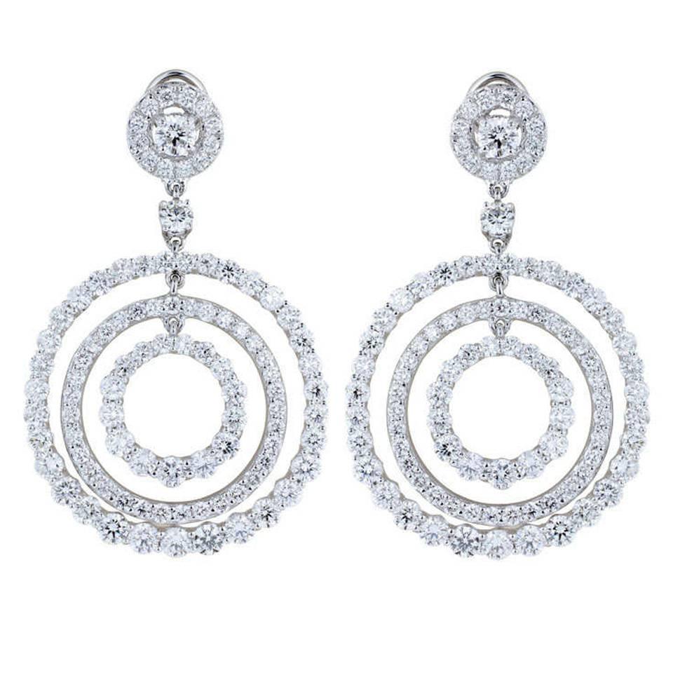 11.11 Carats diamonds triple hoop Platinum Drop Earrings For Sale