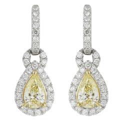 Canary Pear Drop Diamond Two Color Gold Earrings