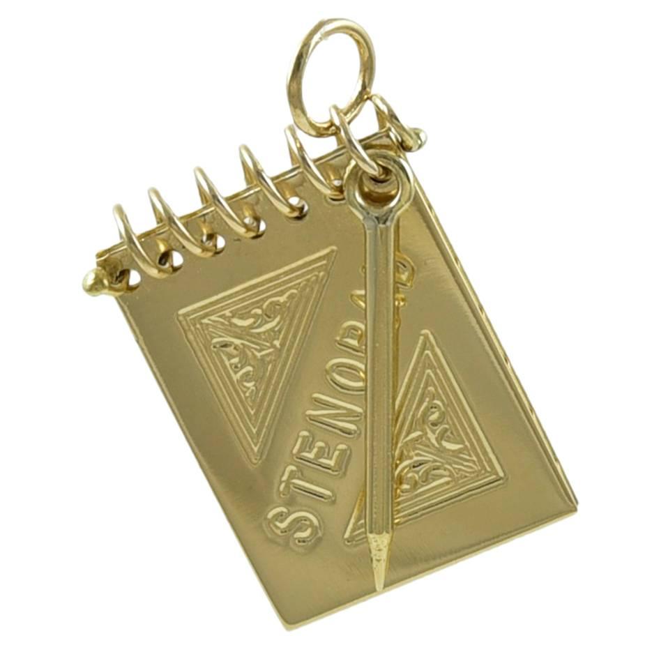 Steno Pad and Pencil Gold Charm For Sale