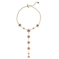 Amethyst Diamond Gold Floweret Lariat Necklace