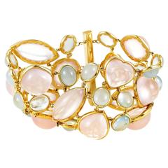 Rose Quartz Blue Tourmaline Gold Bracelet