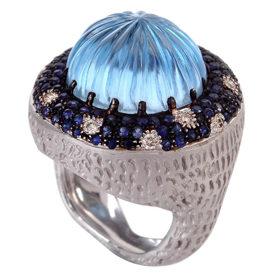 Blue Topaz Blue Sapphire Diamond Gold Ring