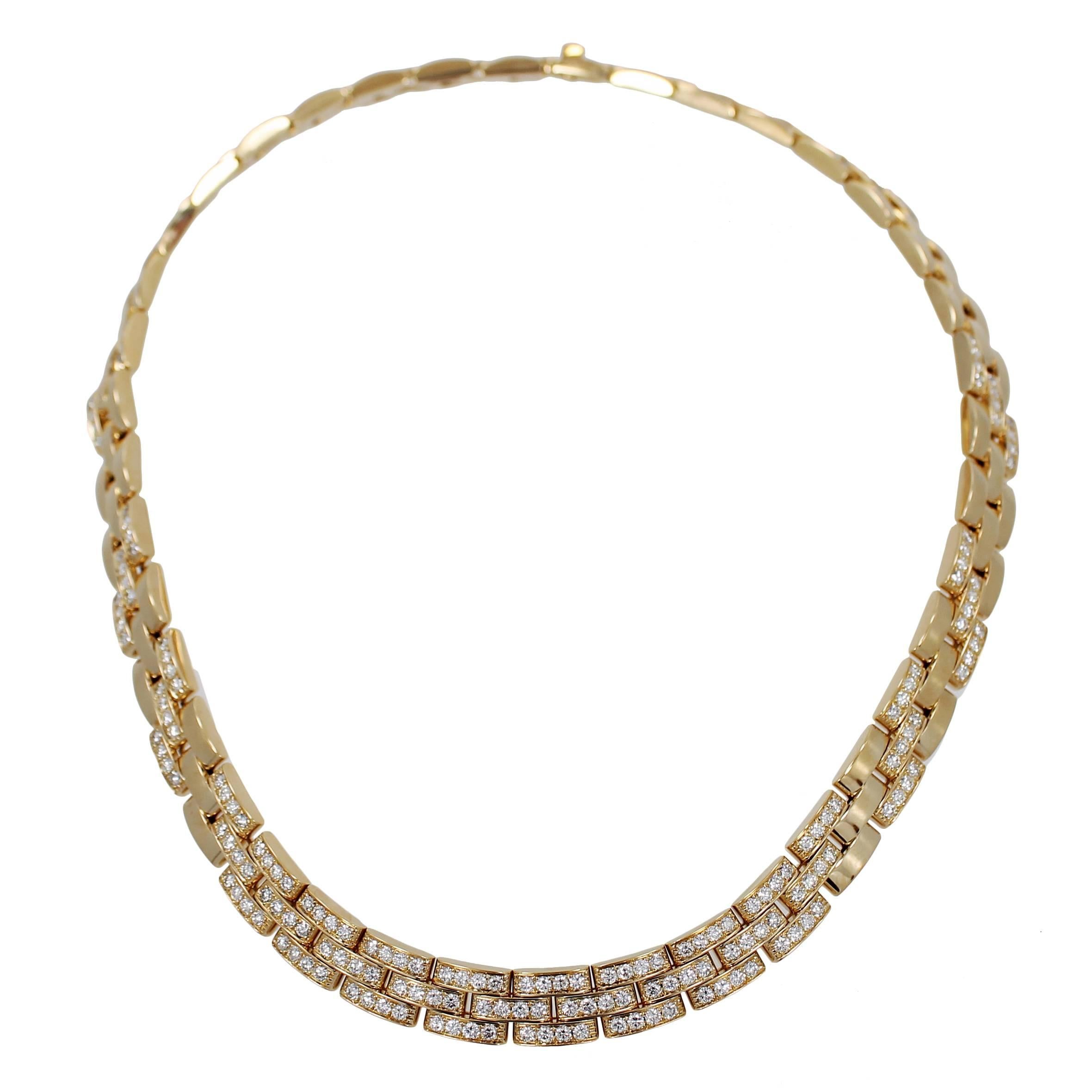 Cartier Maillon Panthere Three Row Diamond Gold Necklace