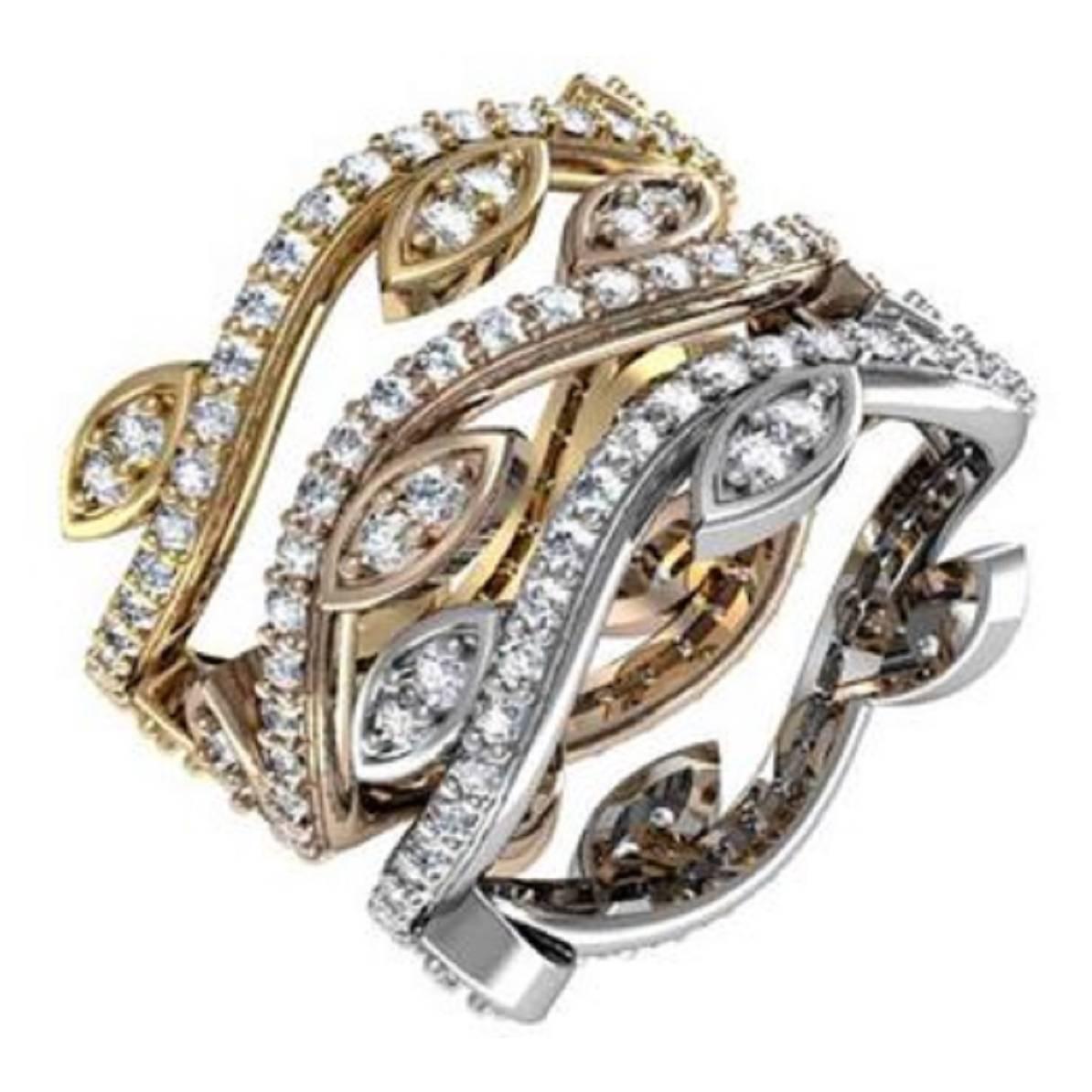 Four Stackable Eternity Diamond Gold Band Rings