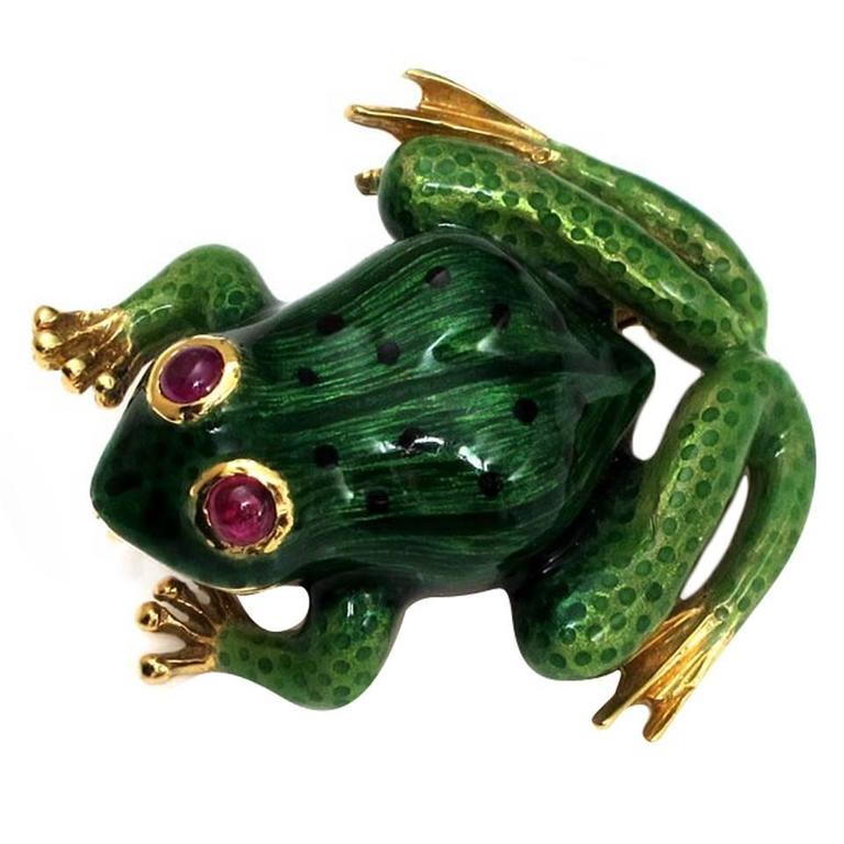 Italian Enameled Frog Brooch For Sale