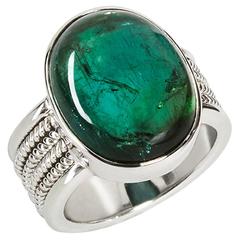 Green Tourmaline Gold Braid Style Cocktail Ring