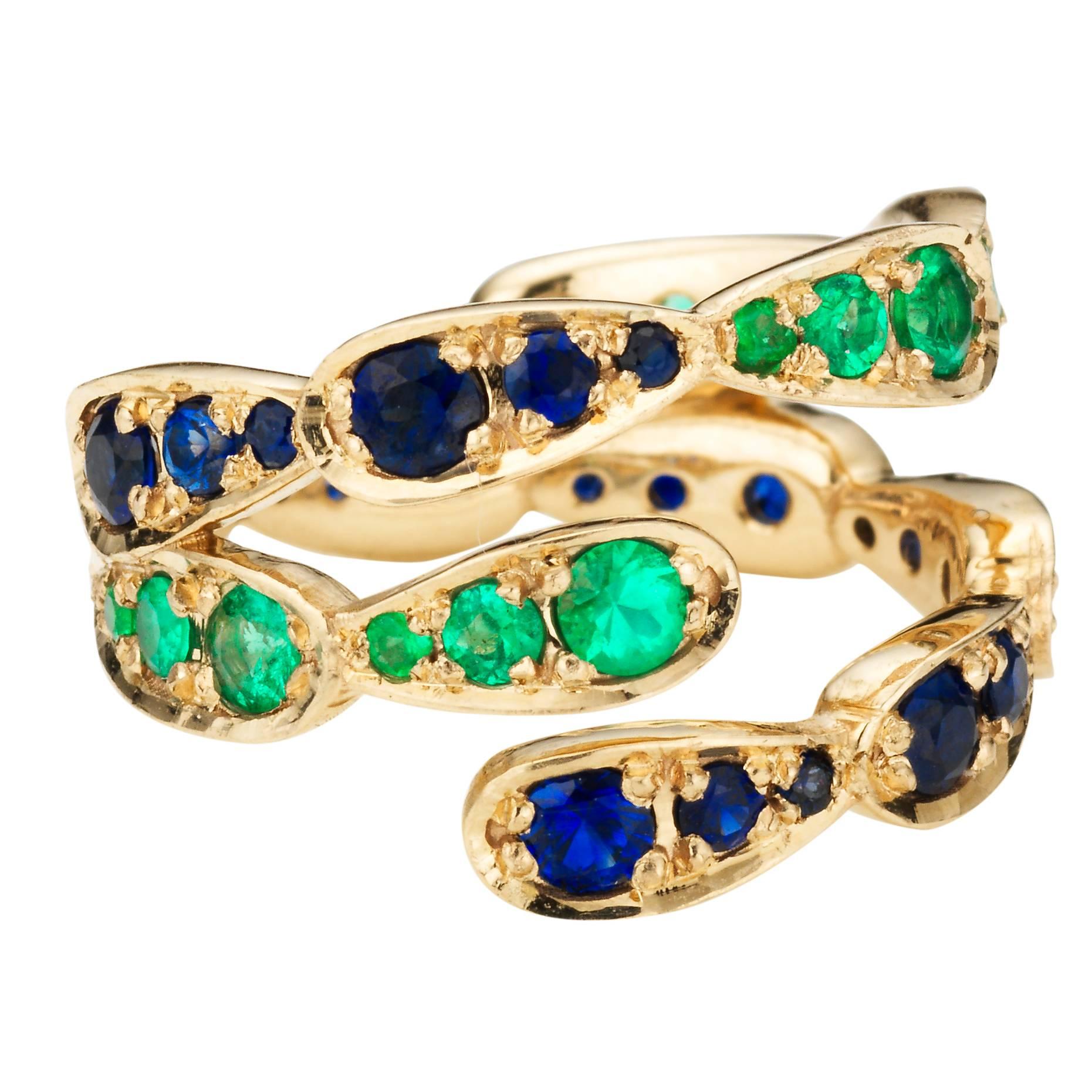 Sabine Getty Blue Sapphire Emerald Gold Harlequin Ring For Sale