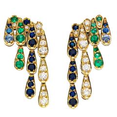 Sabine Getty Emerald Blue Sapphire Diamond Gold Harlequin Earrings