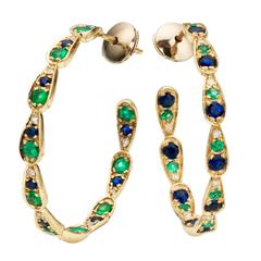 Sabine Getty Blue Sapphire Emerald Diamond Gold Harlequin Earrings