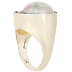 18K Grey Gold "Eclipse" Ring with Blue Moonstone and White Diamonds