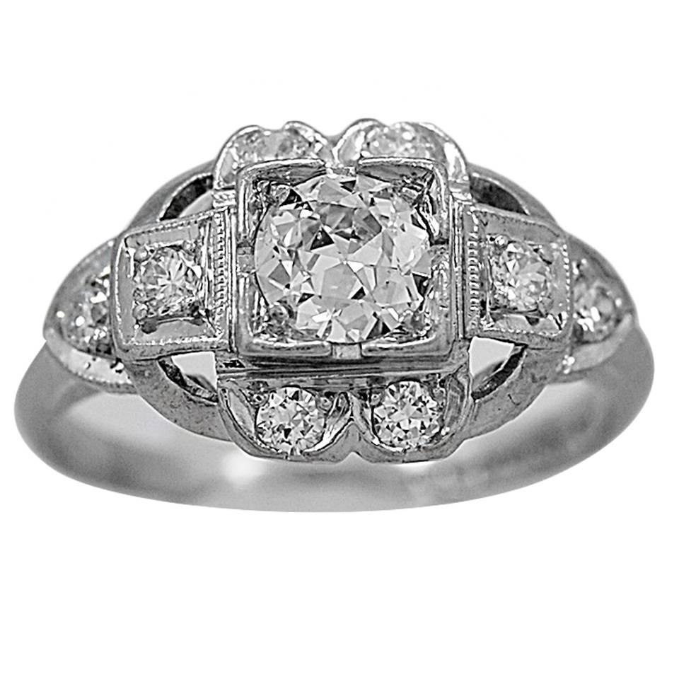 Art Deco .38 Carat Diamond Platinum Engagement Fashion Ring For Sale