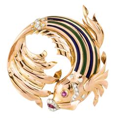Enameled Gold Fish Pin 10