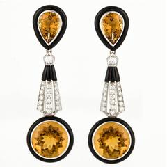 Citrine Onyx Diamond Gold Dangle Earrings 5