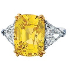 16.79 Carat Cushion-Cut Yellow Sapphire and Diamond Ring