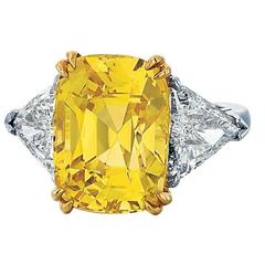 Yellow Sapphire and Diamond Three Stone Platinum and Yellow Gold Ring 8