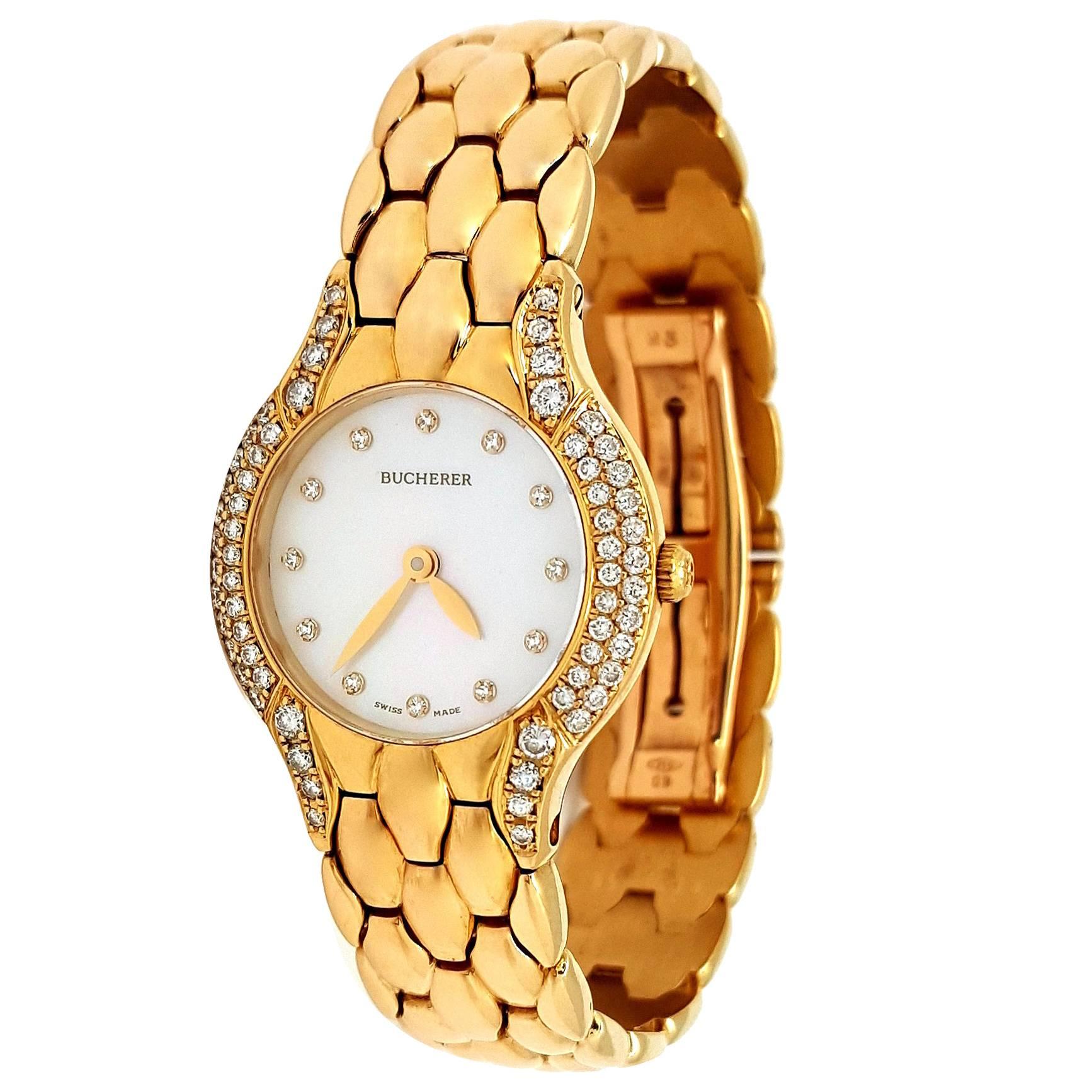 Bucherer Ladies Yellow Gold Diamond Dress Wristwatch For Sale