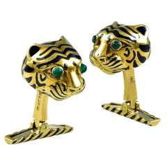 Vintage David Webb Gold Tiger Cuff Links