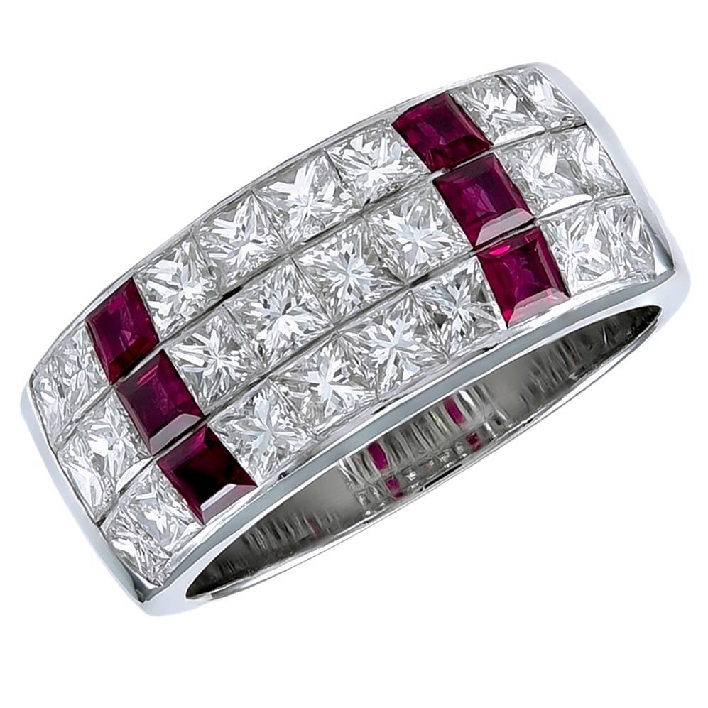 Tiffany & Co. Ruby Diamond Gold Wide Band Ring