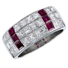 Tiffany & Co. Ruby Diamond Gold Wide Band Ring 9