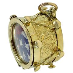 Antique Gold Drum Charm with American Flag 8