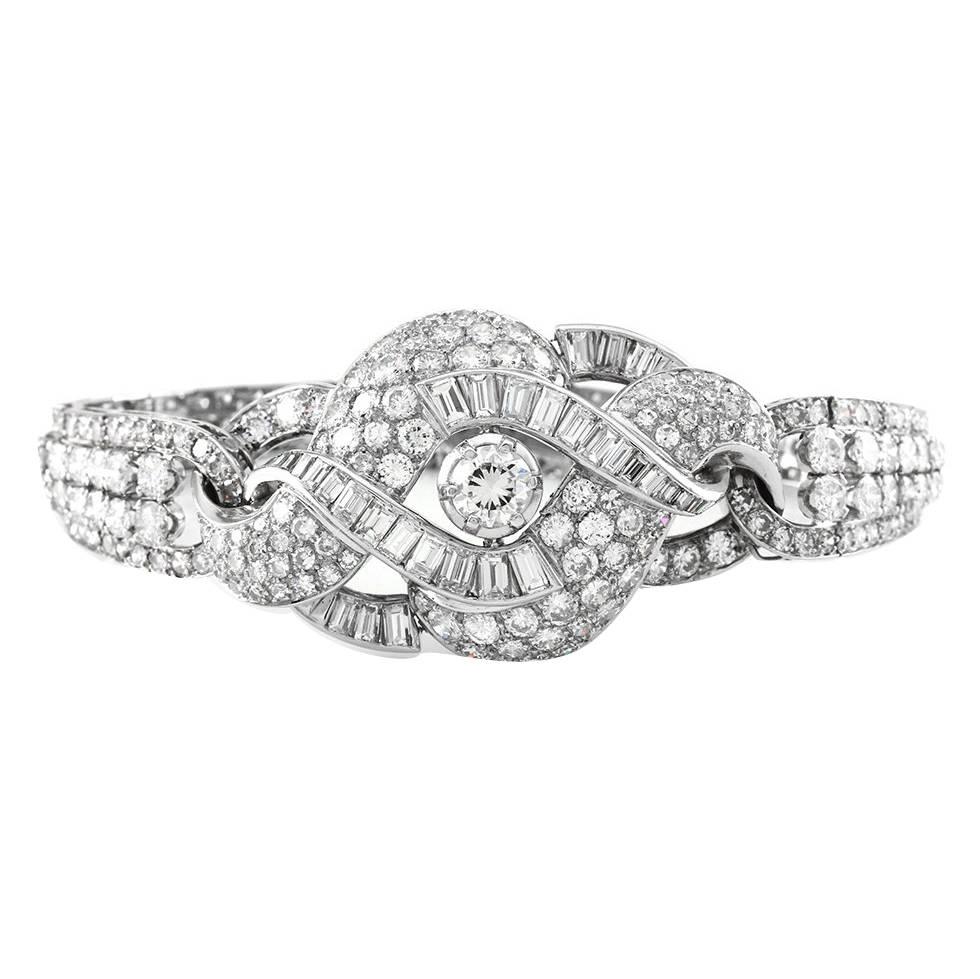Mid Century Multi Cut Diamond Platinum Bracelet  For Sale