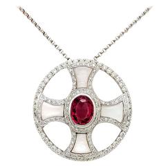 Custom Pink Tourmaline Mother of Pearl Diamond Gold Necklace