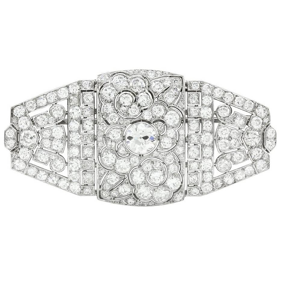 Art Deco Diamond Platinum Brooch with Floral Motiff  For Sale