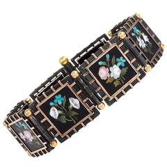 Antique Silver and Gold Pietra Dura Bracelet