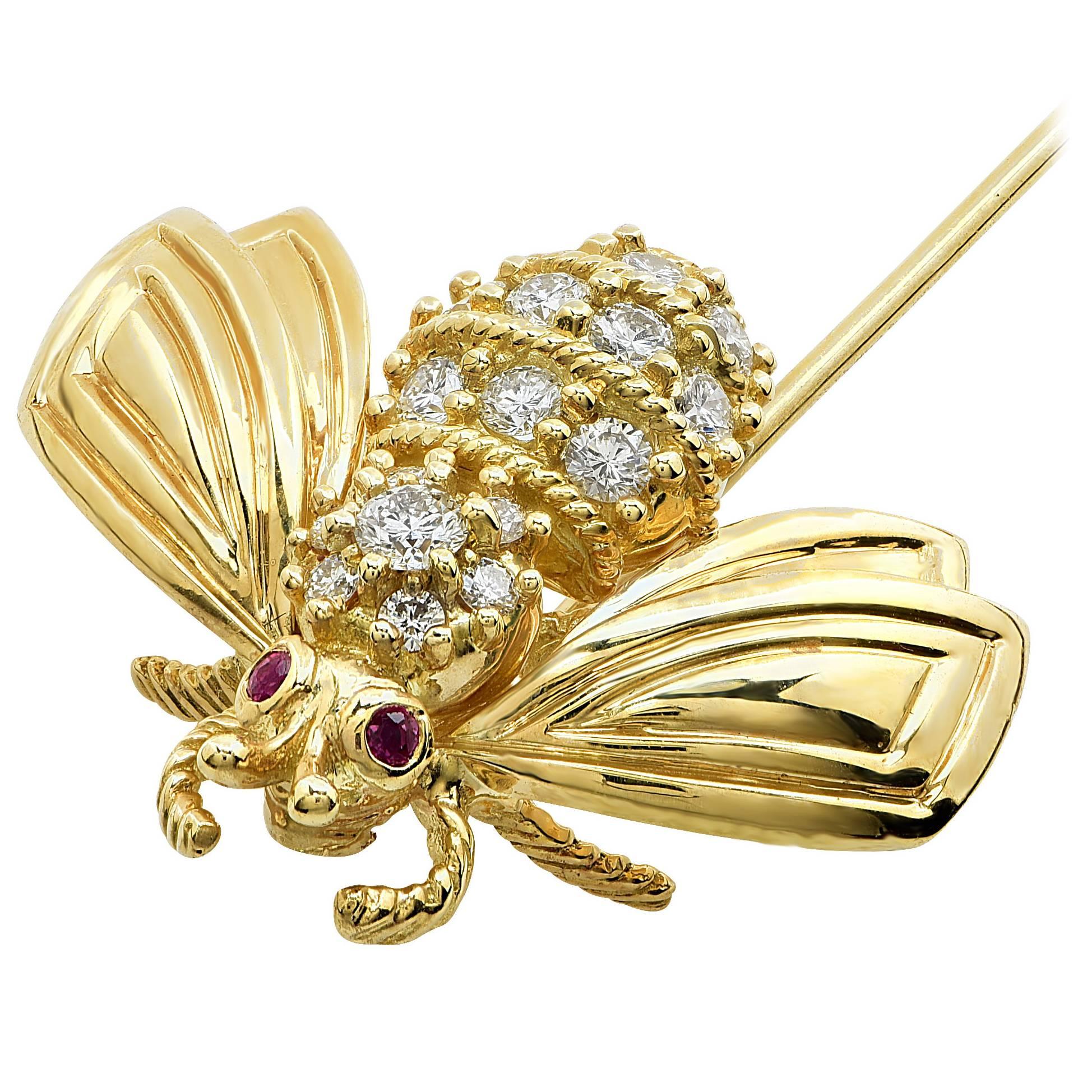 Tiffany & Co. Ruby Diamond Gold Stick Pin