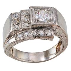 1930s Art Deco Diamond Platinum Geometric Ring