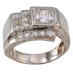 1930s Art Deco Diamond Platinum Geometric Ring