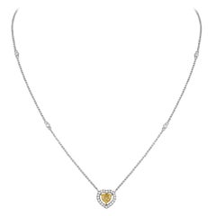 0.48 Carats Fancy Yellow Heart Shape Diamond Halo Necklace