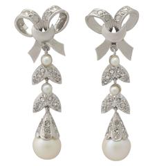 1960s Pearl and 0.54 Carat Diamond, 18k White Gold Drop Earrings 12