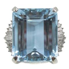 Aquamarine Diamond Platinum Ring 12