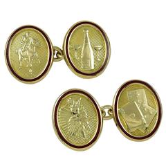 Vintage Four Vices Enamel and Gold Cufflinks