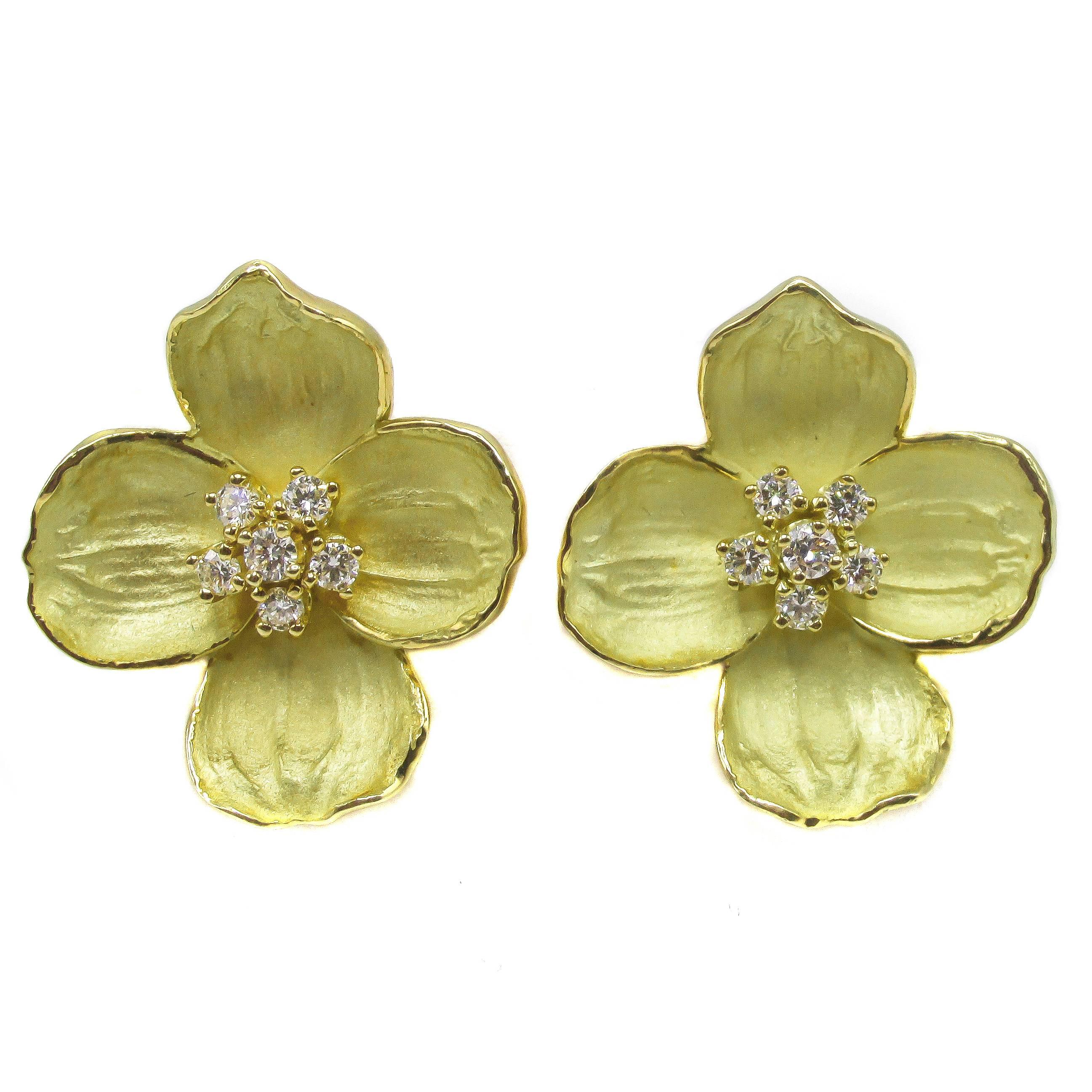 Tiffany & Co. Diamond Gold "Dogwood" Ear Clips 