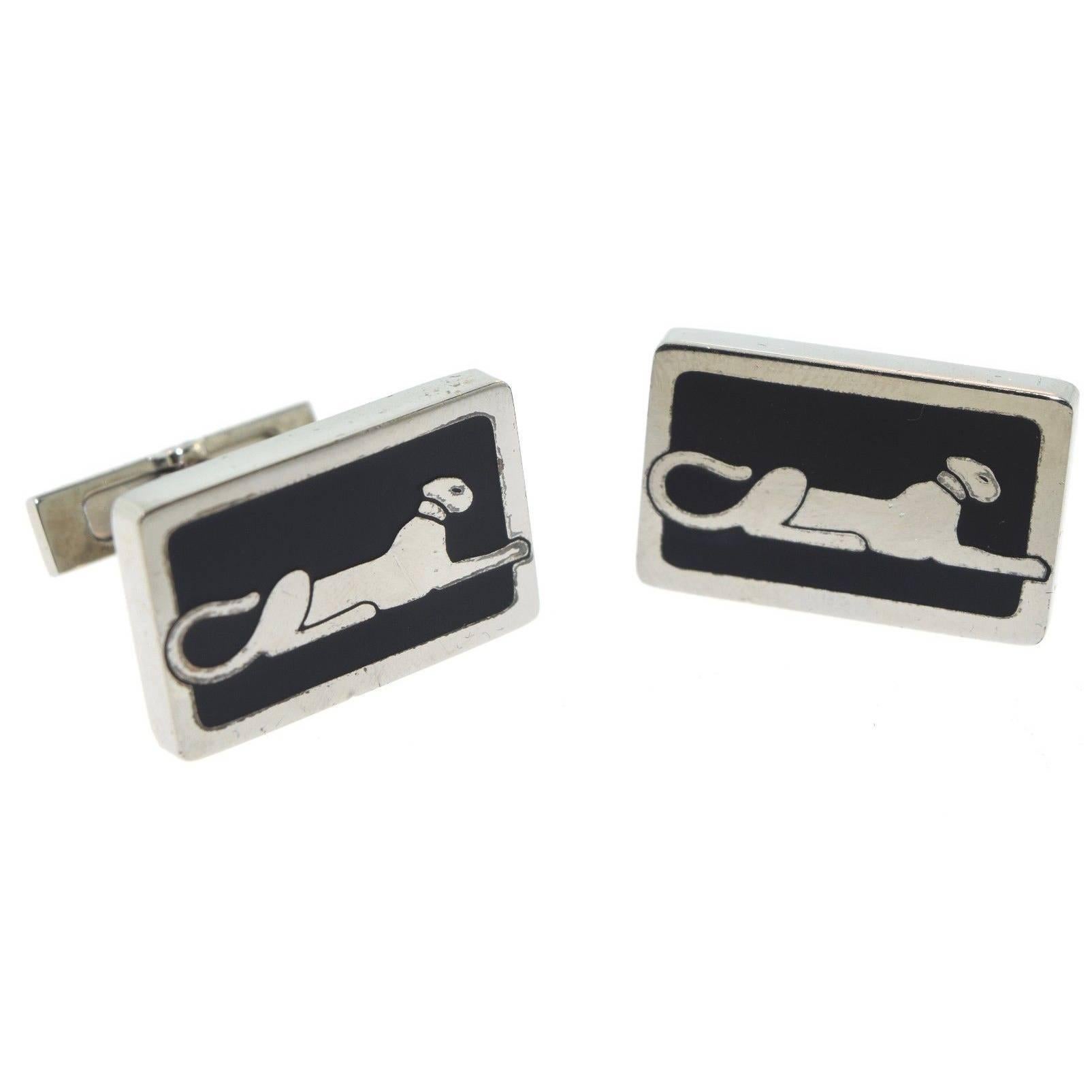 Cartier Sterling Silver Panther Cufflinks For Sale