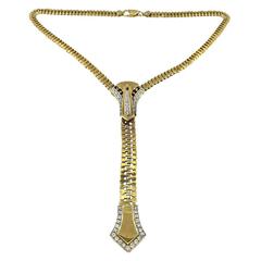 1960s Rare Diamond Gold Zipper Necklace 