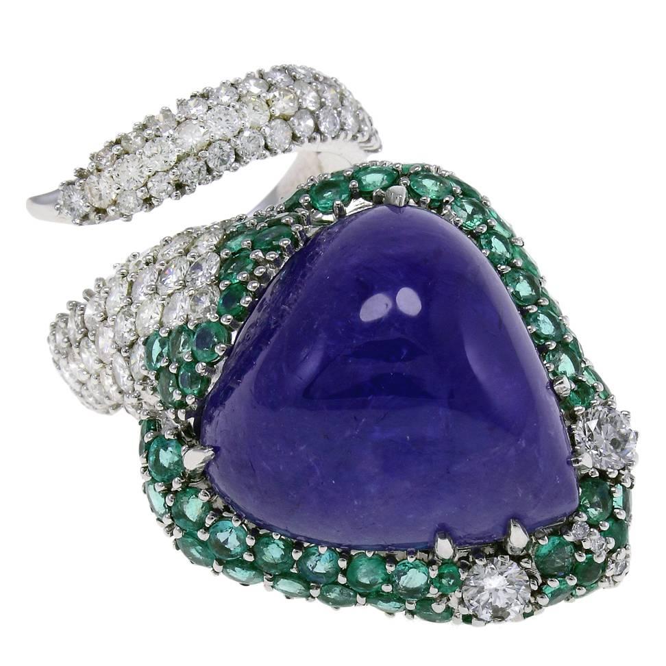 Tanzanite Emerald Diamond Gold "Snake" Ring