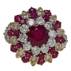 Ruby Diamond Gold Cluster Ring