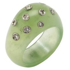 1970s Jade Diamond Platinum Dome Band Ring 2