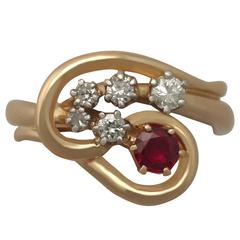 0.28 Carat Ruby and 0.30 Carat Diamond, 18K Yellow Gold Dress Ring 2