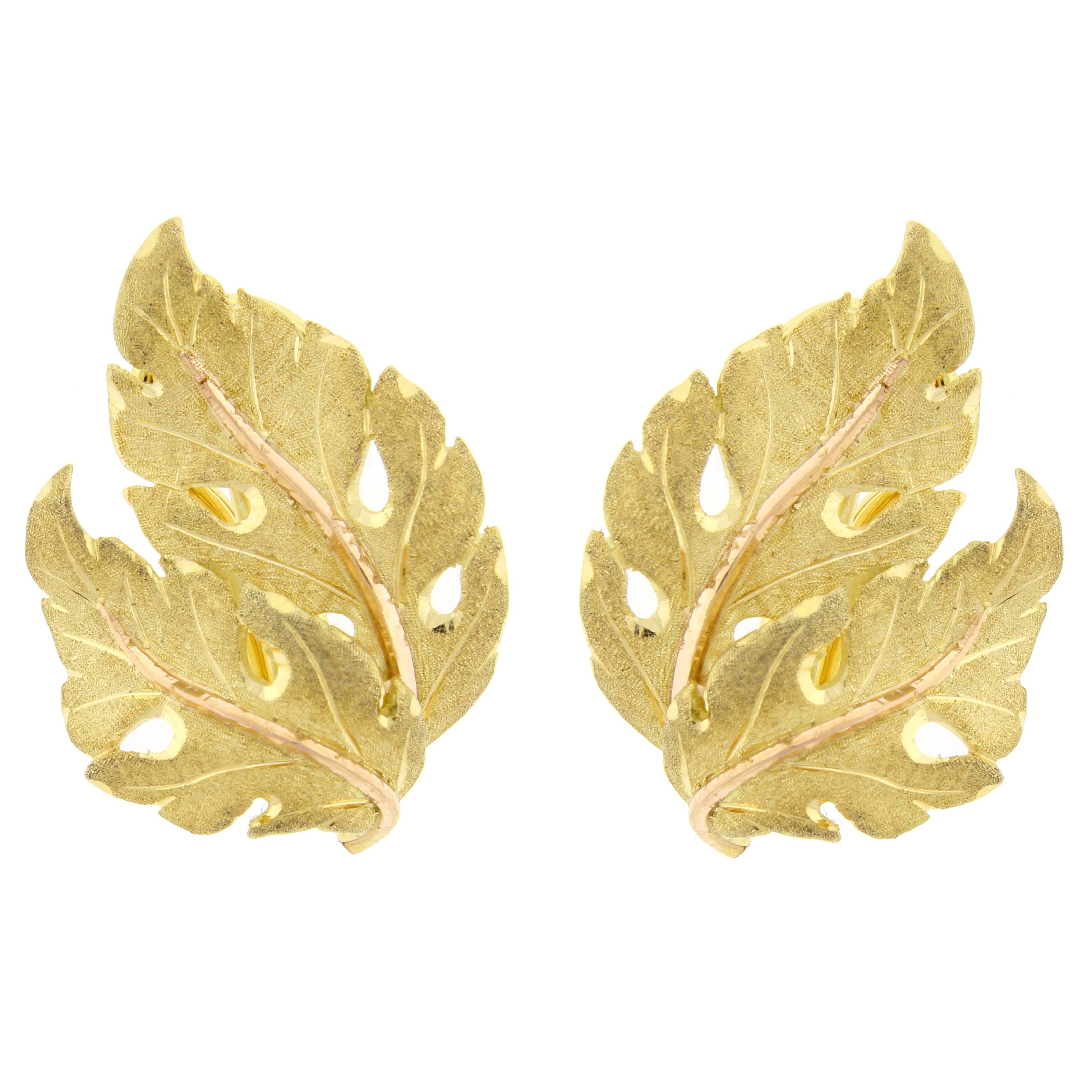 Mario Buccellati Gold Double Oak Leaf Earrings