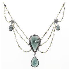 Moss Aquamarine Peridot Diamond Sterling Silver Multi-Strand Necklace 6