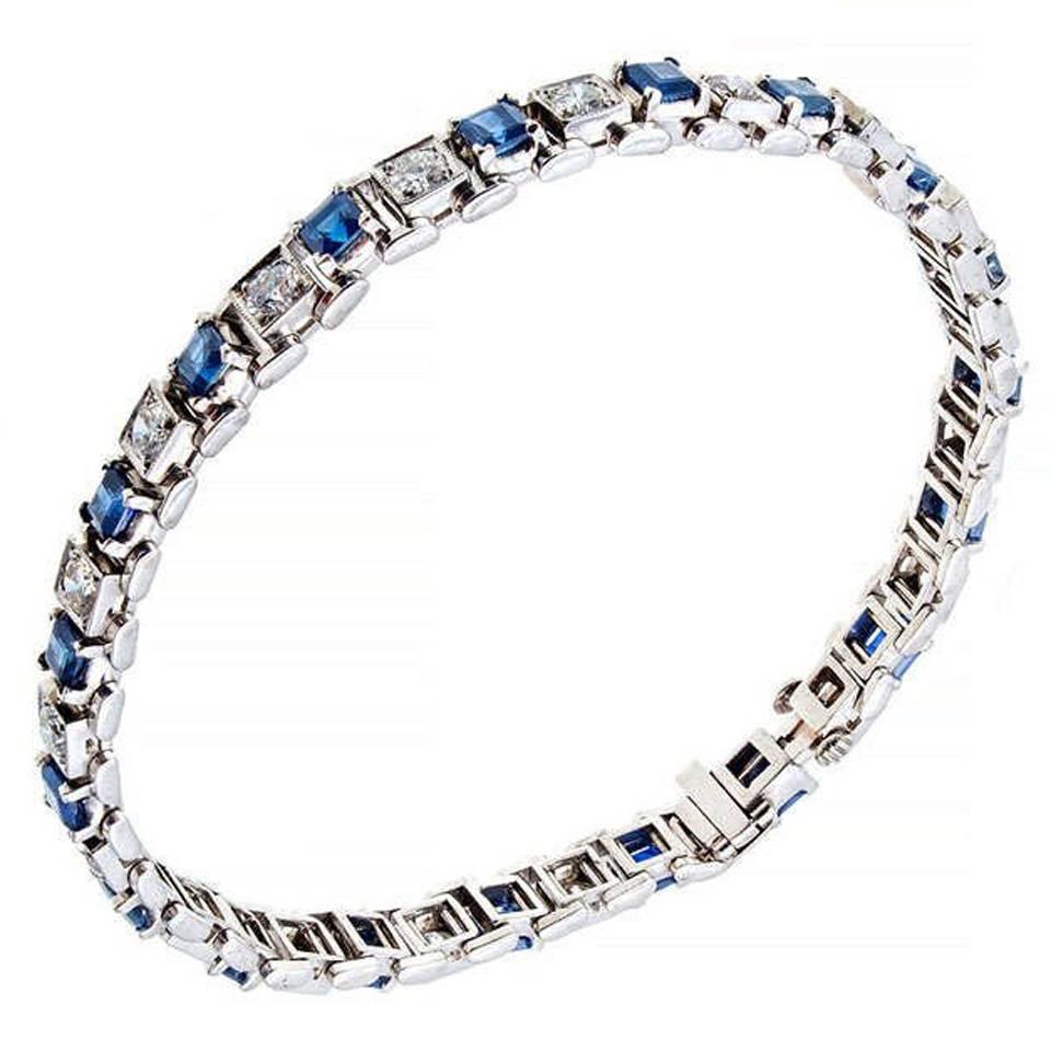 Square Sapphire Diamond Platinum Bracelet 