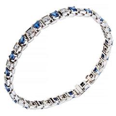 Square Sapphire Diamond Platinum Bracelet